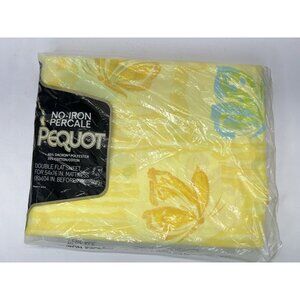 Pequot Double Flat Sheet Flutter-Bye Butterfly Yellow Percal Retro Vintage